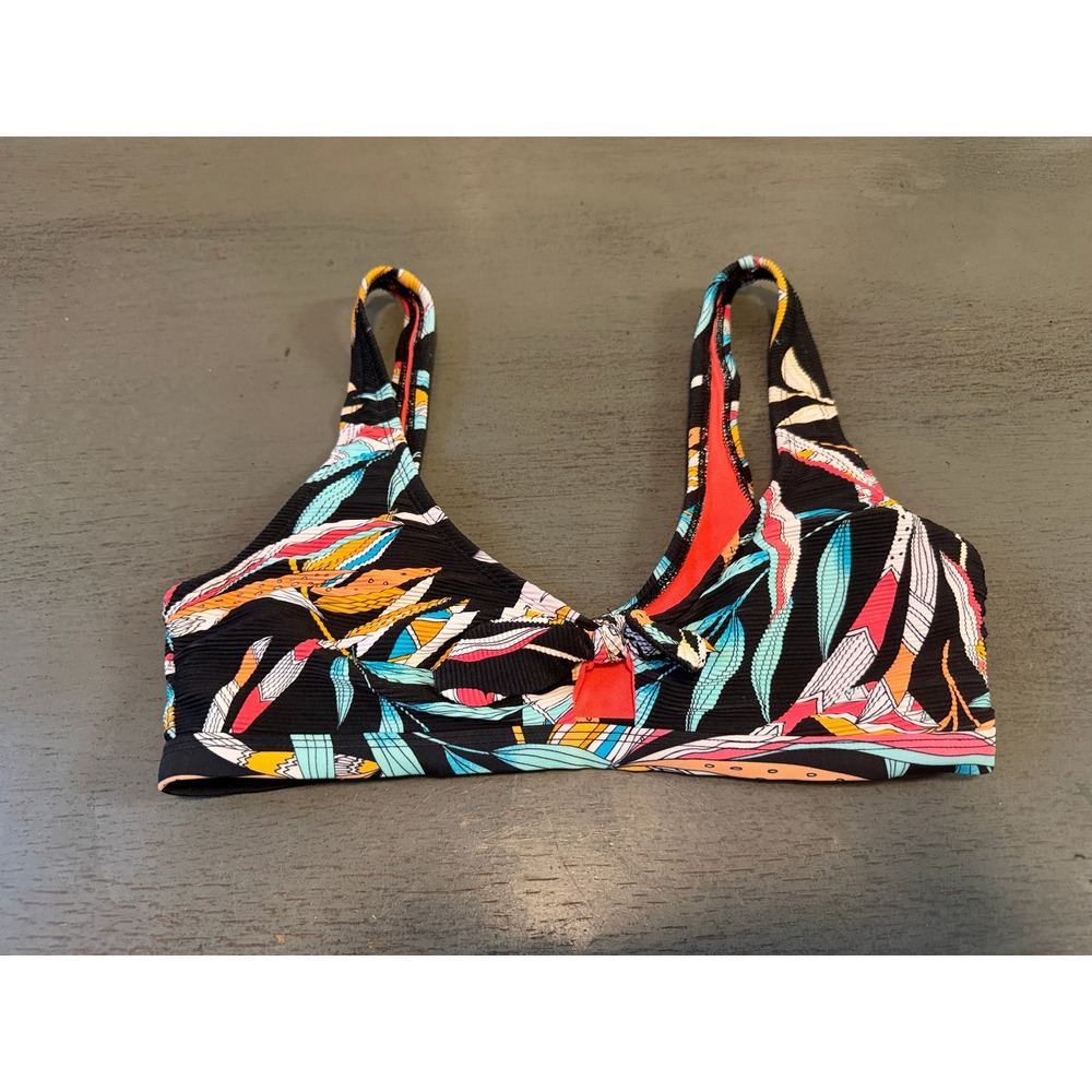Body Glove Womens Small Tropical Ribbed Fixed Triangle Bikini Top Black Multi